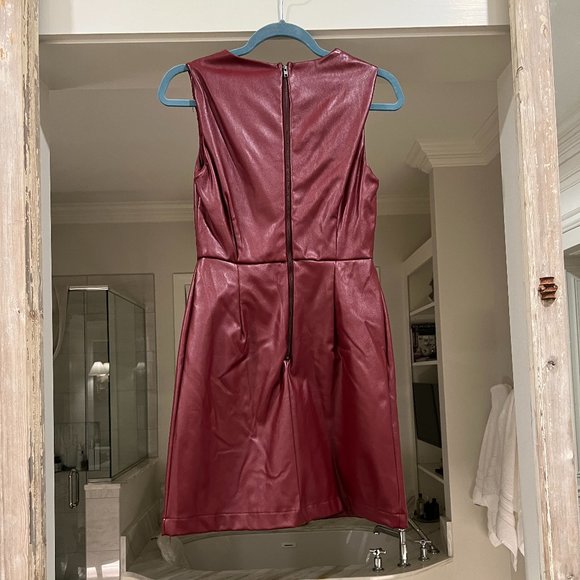 She + Sky Small Burgundy Maroon Pleather Dress - Picture 2 of 3